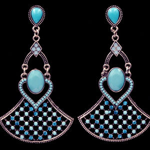 Blue Ethnic Bib Dangle Earrings